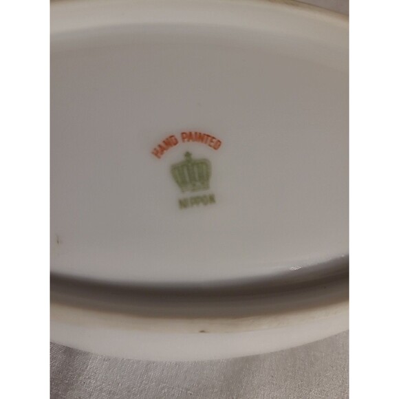 Nippon Handpainted China Trinket Dish 7.75" Pink Rose W/bluebird - Picture 7 of 11